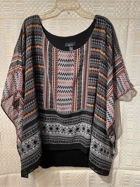 ALYX Black Multicolor Patterned Flowing Poncho Top